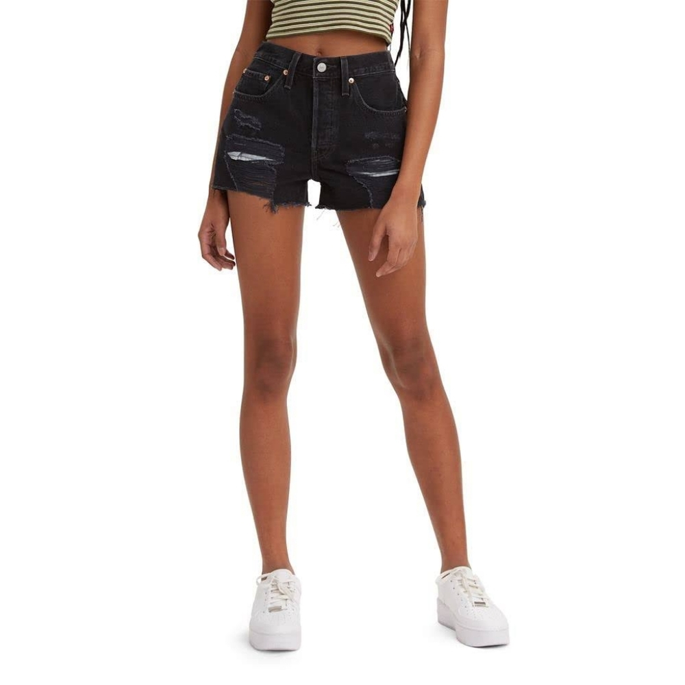 Levis 501 Shorts Women Size 30 Black High Rise Distressed